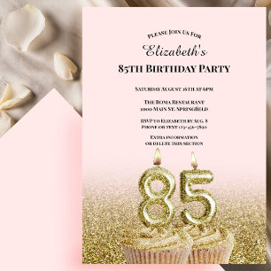 Pink and Gold 85th Birthday Invitation For Her