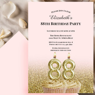 Pink and Gold 88th Birthday Invitation For Her