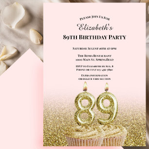 Pink and Gold 89th Birthday Invitation For Her