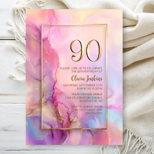 Pink and Gold 90th Birthday Party Invitation
