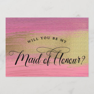 Pink And Gold Abstract Maid of Honour Proposal Invitation