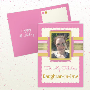 Pink and gold add photo daughter in law birthday card