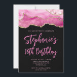 Pink and Gold Agate Black Bold 16th Birthday Invitation<br><div class="desc">A modern,  glamourous handwritten style bold script 16th birthday invitation for her. 
You can customise this invite for another milestone birthday celebration.
The features a gold glitter and pink agate digital art graphic image that prints like a photo.
The background and font colours are customisable.</div>