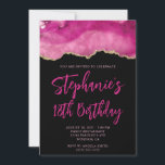 Pink and Gold Agate Black Bold 18th Birthday Invitation<br><div class="desc">A modern,  glamourous handwritten style bold script 18th birthday invitation for her. 
You can customise this invite for another milestone birthday celebration.
The features a gold glitter and pink agate digital art graphic image that prints like a photo.
The background and font colours are customisable.</div>