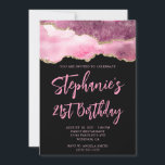 Pink and Gold Agate Black Bold 21st Birthday Invitation<br><div class="desc">A modern,  glamourous handwritten style bold script 21st birthday invitation for her. 
You can customise this invite for another milestone birthday celebration.
The features a gold glitter and pink agate digital art graphic image that prints like a photo.
The background and font colours are customisable.</div>