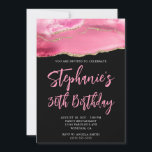 Pink and Gold Agate Black Bold 30th Birthday Invitation<br><div class="desc">A modern,  glamourous handwritten style bold script 30th birthday invitation for her. 
You can customise this invite for another milestone birthday celebration.
The features a gold glitter and pink agate digital art graphic image that prints like a photo.
The background and font colours are customisable.</div>
