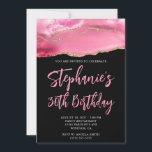 Pink and Gold Agate Black Bold 30th Birthday Invitation<br><div class="desc">A modern,  glamourous handwritten style bold script 30th birthday invitation for her. 
You can customise this invite for another milestone birthday celebration.
The features a gold glitter and pink agate digital art graphic image that prints like a photo.
The background and font colours are customisable.</div>