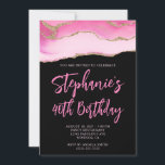 Pink and Gold Agate Black Bold 40th Birthday Invitation<br><div class="desc">A modern,  glamourous handwritten style bold script 40th birthday invitation for her. 
You can customise this invite for another milestone birthday celebration.
The features a gold glitter and pink agate digital art graphic image that prints like a photo.
The background and font colours are customisable.</div>