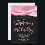 Pink and Gold Agate Black Bold 60th Birthday Invitation<br><div class="desc">A modern,  glamourous handwritten style bold script 60th birthday invitation for her. 
You can customise this invite for another milestone birthday celebration.
The features a gold glitter and pink agate digital art graphic image that prints like a photo.
The background and font colours are customisable.</div>