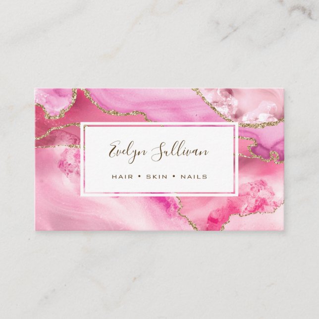 pink and gold agate business card (Front)