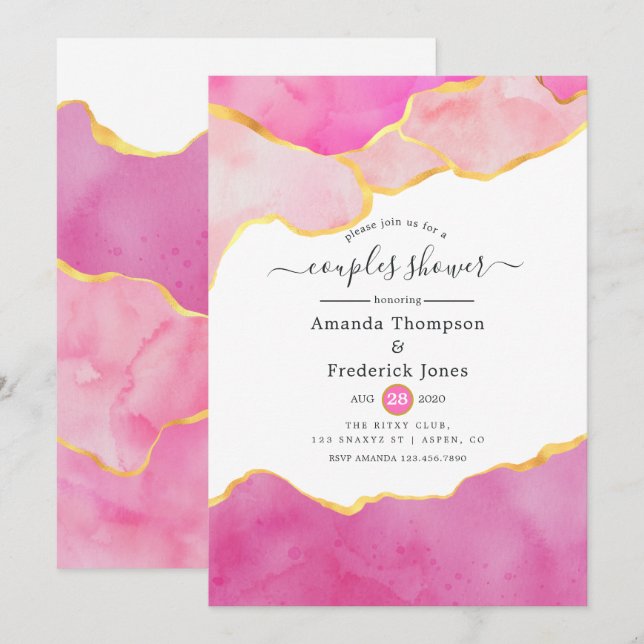 Pink and Gold Agate Couples Shower Invitation (Front/Back)