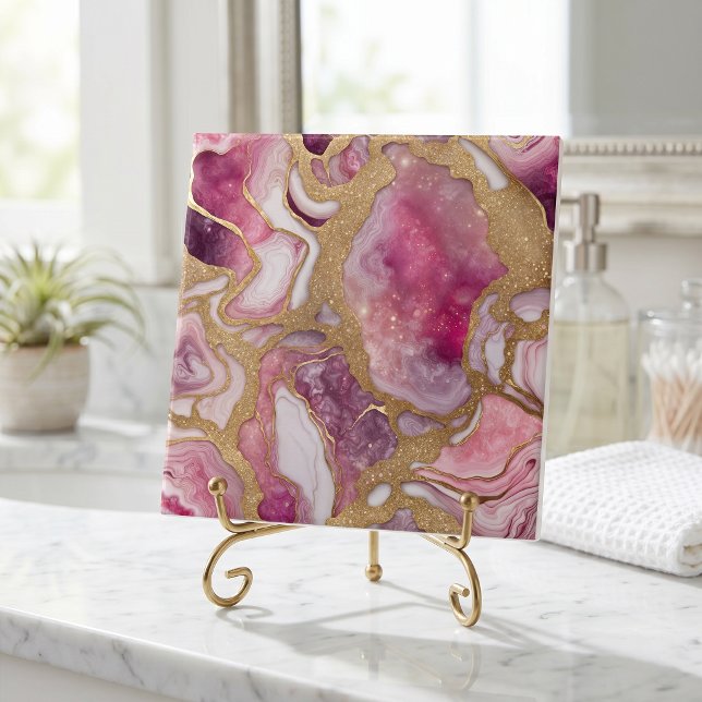Pink and Gold Agate Geode Abstract Resin Art Tile (Creator Uploaded)