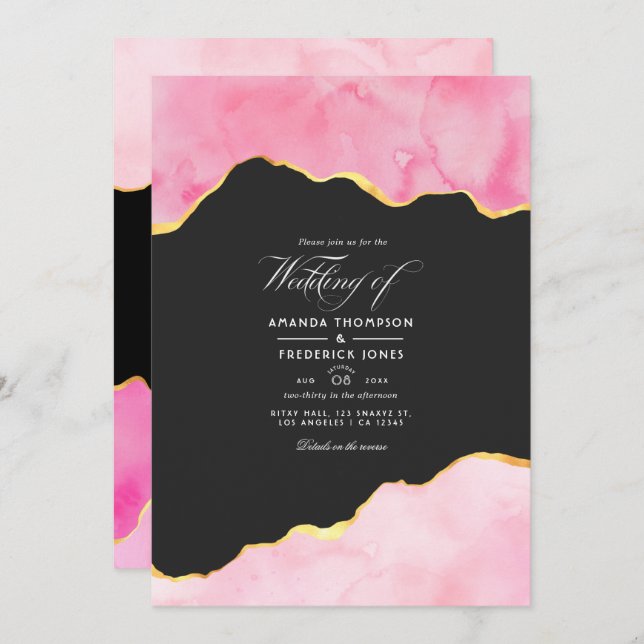 Pink and Gold Agate Wedding Invitation (Front/Back)