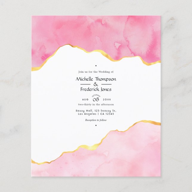 Pink and Gold Agate Wedding Invitation Flyer (Front)