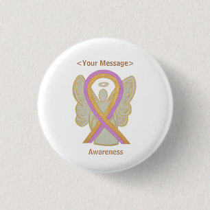 Pink and Gold Awareness Ribbon Angel Button Pins