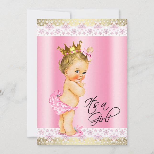 Pink and Gold Baby Girl Shower Blonde Invitation (Front)