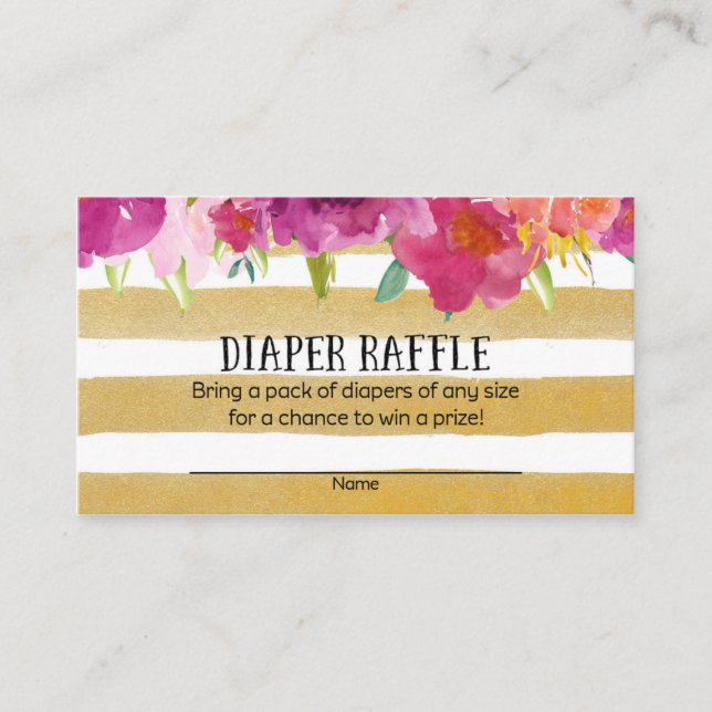 Pink and Gold Baby Shower Diaper Raffle Tickets Enclosure Card (Front)