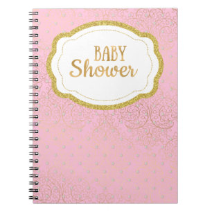 Pink and Gold Baby Shower Guest Book Notebook