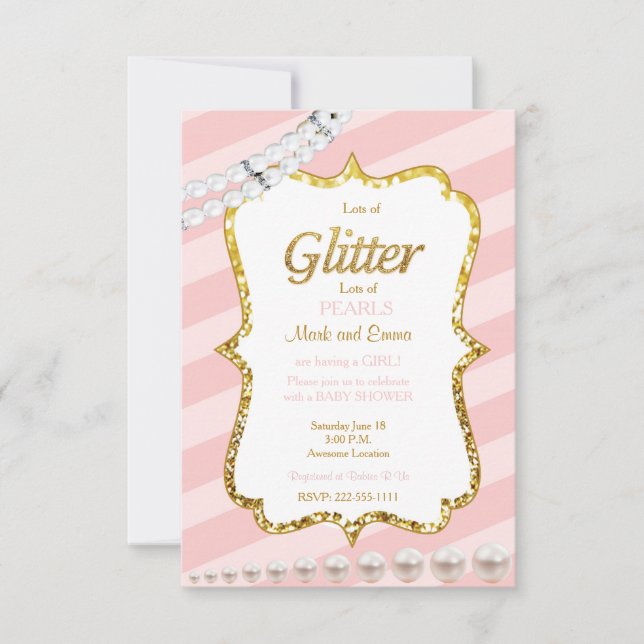 Pink and gold baby shower invitation (Front)