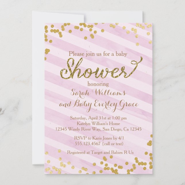 Pink and Gold Baby Shower Invitation (Front)