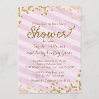 Pink and Gold Baby Shower Invitation