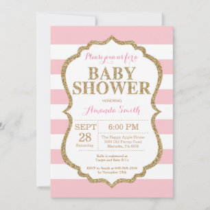 Pink and Gold Baby Shower Invitation Glitter