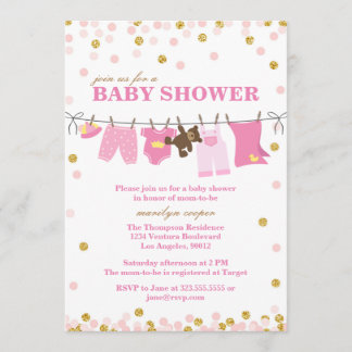 Pink and Gold Baby Shower Invitations