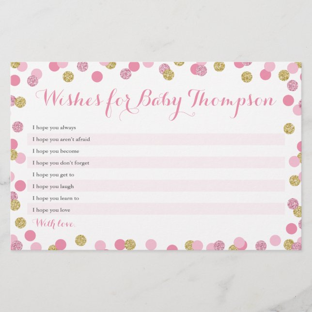 Pink and Gold Baby Shower Wishes for Baby Cards (Front)