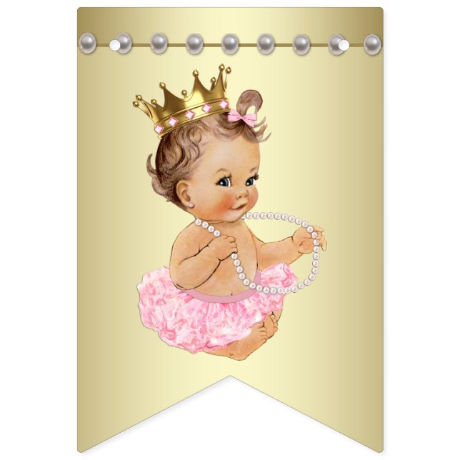 Pink and Gold Ballerina Pearls Baby Shower Bunting (First Flag)