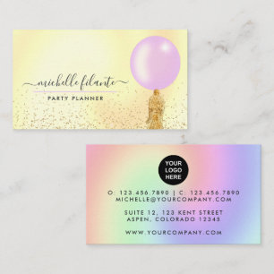 Pink and Gold Balloon Party Planner Business Card