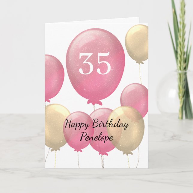Pink and Gold Balloons 35th Birthday Card (Front)