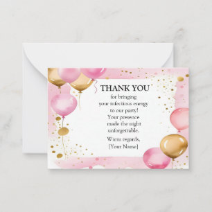 Pink and Gold Balloons Thank You Card