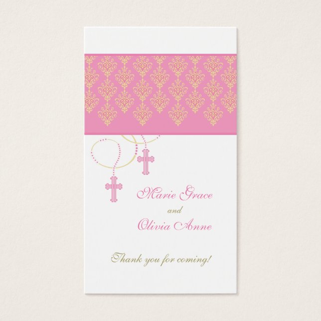 Pink and Gold Baptism Favour Tag - Twins (Front)