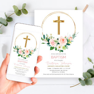 Pink and Gold Baptism Invitation