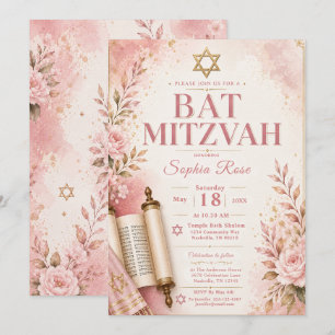 Pink and Gold Bat Mitzvah Invitation