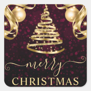 Pink  and Gold Baubles Christmas Tree Square Sticker