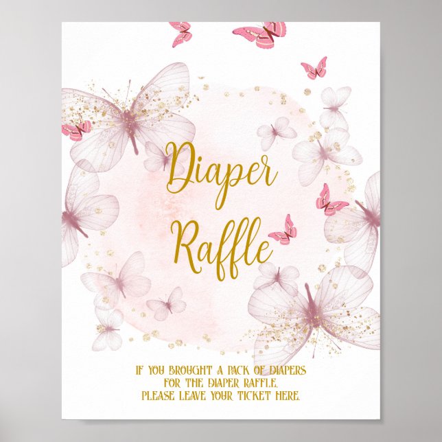 Pink and Gold Birthday  Diaper Raffle Table Sign (Front)