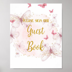 Pink and Gold Birthday Guest Book Table Sign
