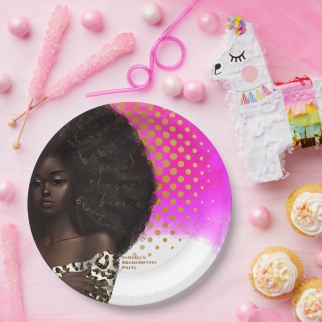 Pink and Gold Black Woman Paper Plate (Party)