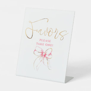 Pink and Gold Bow Bridal Shower Favors Pedestal Sign