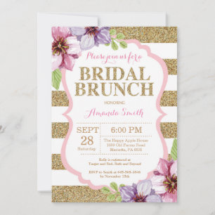 Pink and Gold Bridal Brunch Invitation Floral