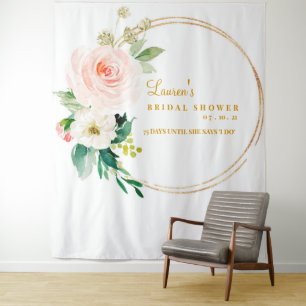 Pink And Gold Bridal Shower Backdrop Photo Booth Tapestry