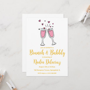 pink and gold brunch and bubbly bridal shower invitation
