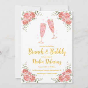 pink and gold brunch and bubbly bridal shower invitation