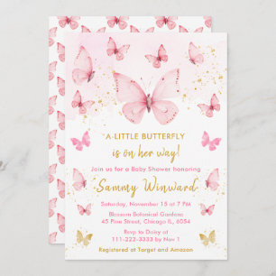 Pink and Gold Butterfly Baby Shower Invitation