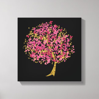 Pink and Gold Butterfly Tree Canvas Print