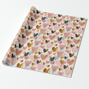 Pink and Gold Chalk Hearts Valentine's Day Wrapping Paper