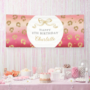 Pink and Gold Cheetah Leopard Birthday Party  Banner