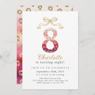Pink and Gold Cheetah Leopard Print 8th Birthday Invitation