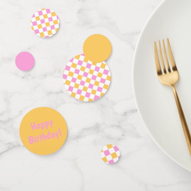 Pink and Gold Chequered Personalizable Confetti (Group)